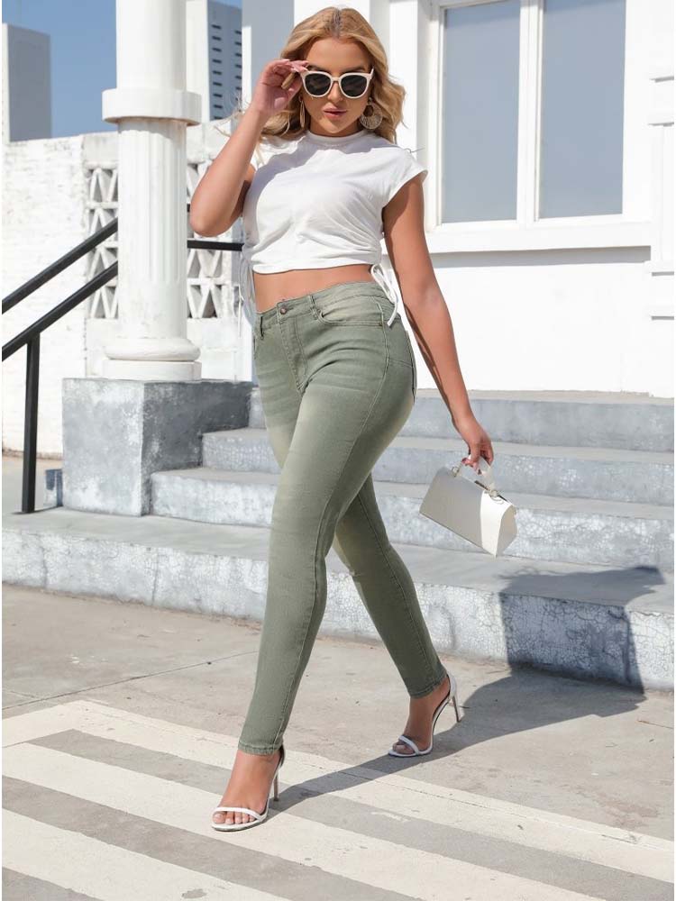 Washed High Waist Super Stretch Denim Skinny Jeans - Thingy-London